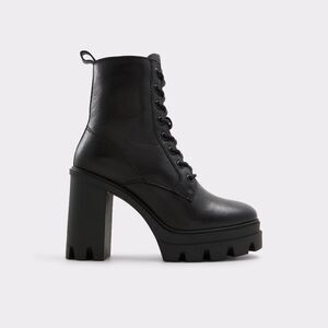 NWT Aldo Rebelia Black Leather Heeled Combat Boots Size 8